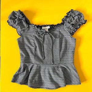 Gingham Black and White off-shoulder top -Size S -NWOT